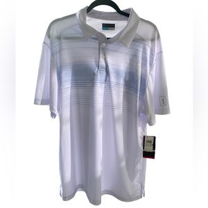 PGA Tour Pro Series Athletic Fit Collared Shirt with stripes and palm trees